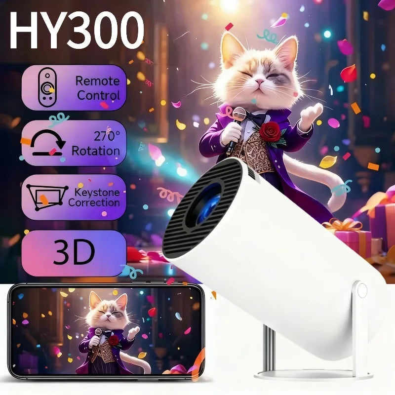 2026 New HY300 Projector with WiFi6 & BT5.0, Portable Beamer 1080P/4K Support Auto Keystone Smart Android Proyector ﻿